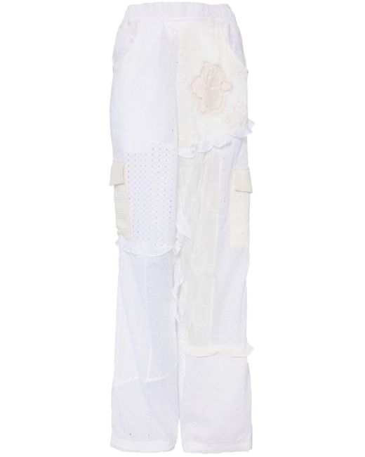 CAVIA White Panelled Broderie-anglaise Cargo Trousers