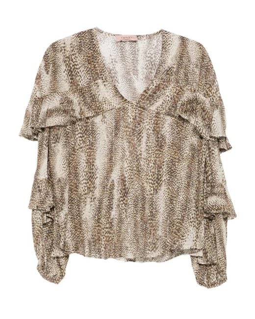Twinset Brown Ruffle-Detail Top