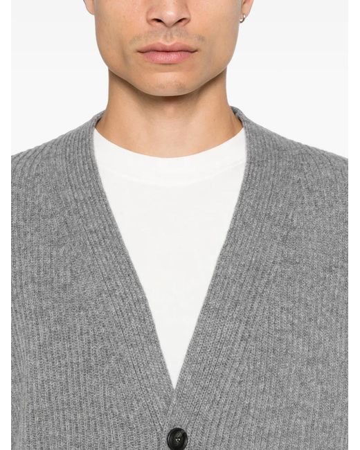 Diana Studio Gray Ribbed-Knit Cardigan for men