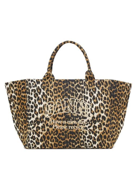 Ganni Brown Recycled Cotton Xxl Tote Bag