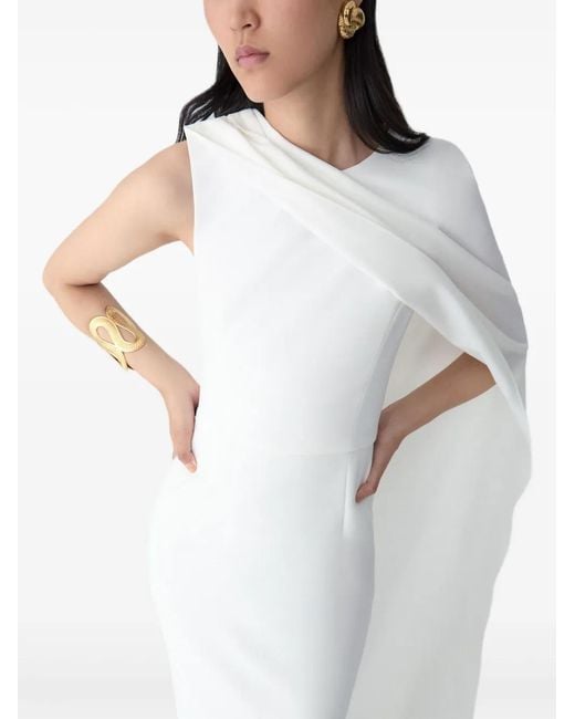 Carolina Herrera White One-shoulder Draped Gown