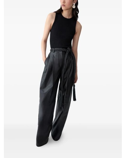 Carolina Herrera Black Kaia Leather Pants With Braided Belt