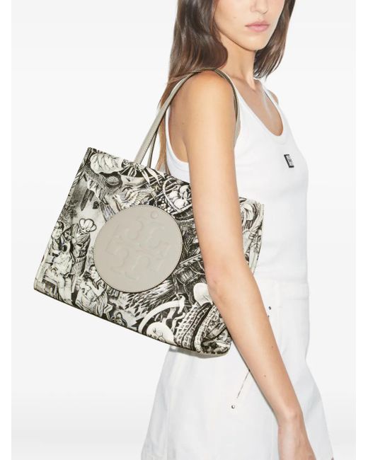 Tory Burch White Medium Ella Chain Printed Tote Bag
