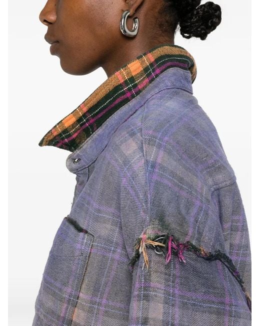 R13 Purple Reversible Frayed Check Shirt