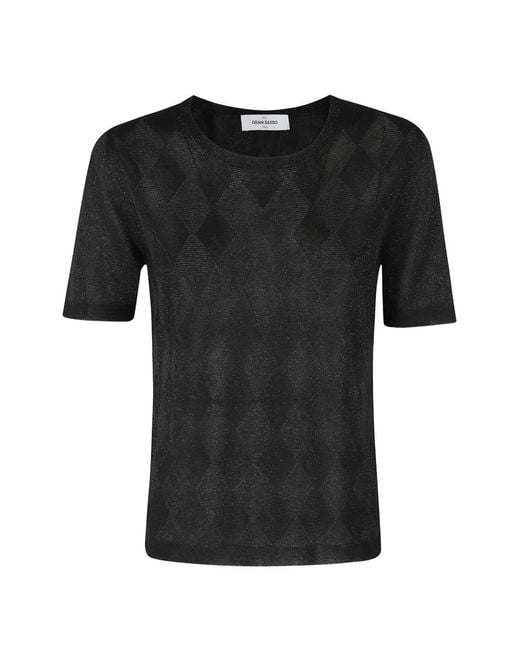 Gran Sasso Black Argyle-Pattern Metallic-Effect Sweater
