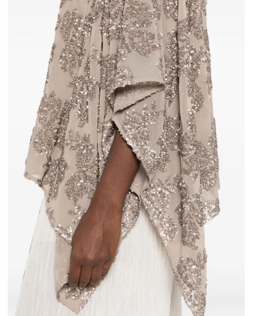 Marina Rinaldi Natural Sequin-Embellished Floral-Pattern Blouse