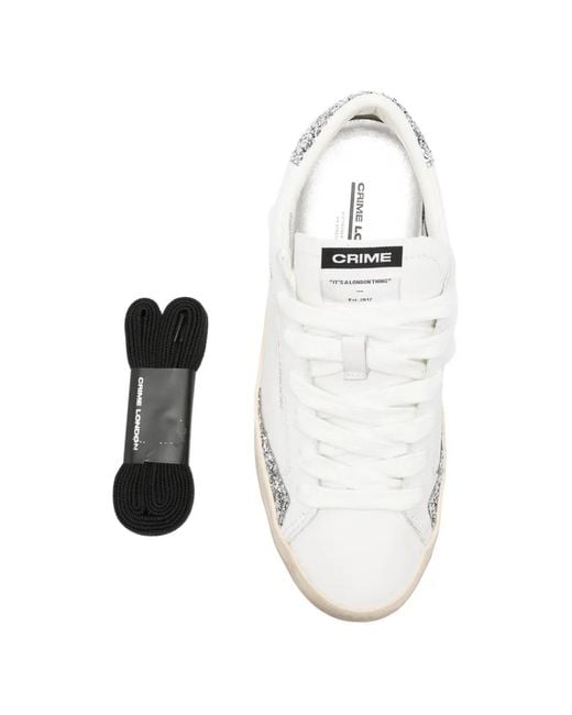 Crime London White Glitter Low-Top Sneakers