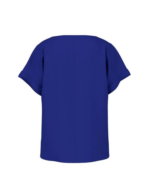 Marc Cain Blue Pleat-Detail Short-Sleeve Blouse