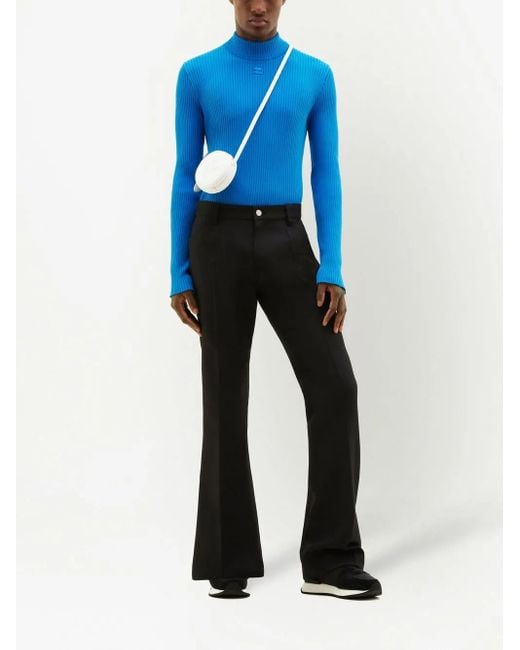 Courreges Blue Ribbed-Knit Mock-Neck Jumper for men