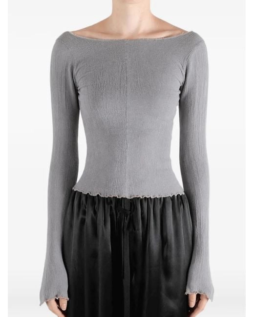 Marc Le Bihan Gray Crinkled Raw-Edge Top
