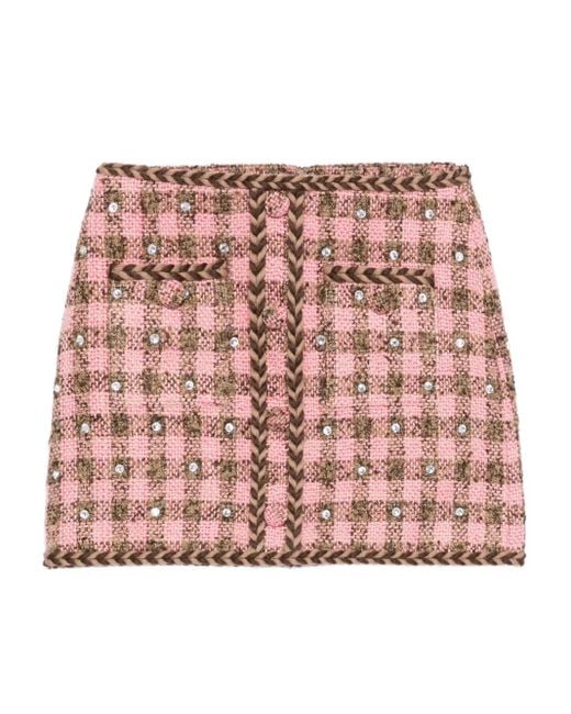 GIUSEPPE DI MORABITO Pink Gingham Crystal-Embellished Mini Skirt