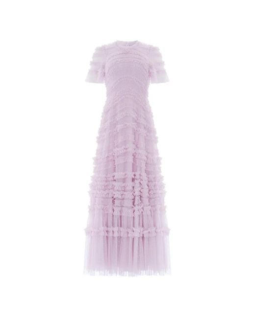 Needle & Thread Purple Amara Ruffled-Detail Maxi Dress