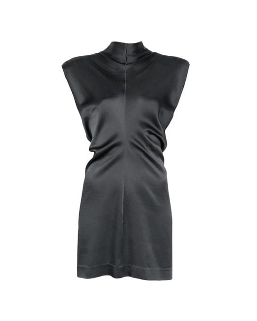 FEDERICA TOSI Black Ruched Mock-Neck Mini Dress
