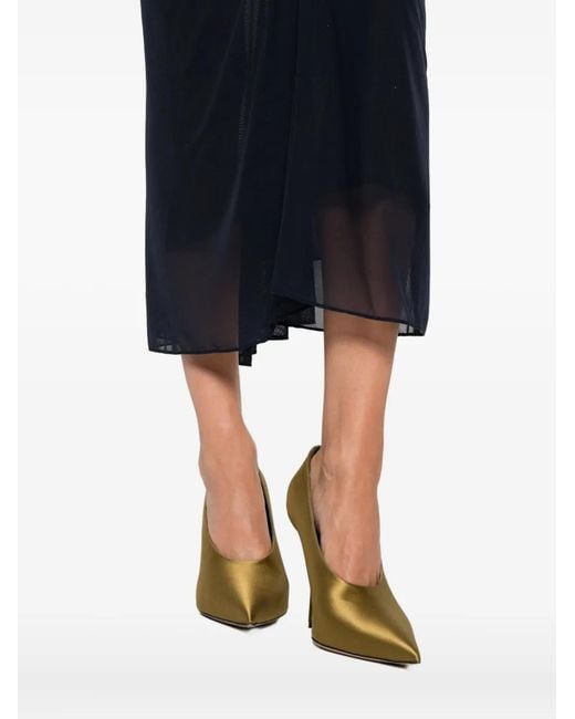 Mugler Blue Ink Ruched Mesh Midi Skirt