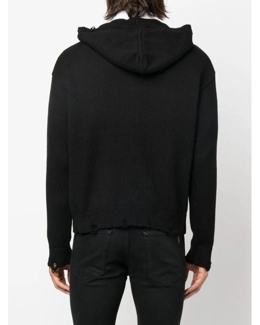 Saint Laurent Black Distressed Cotton Hoodie for men