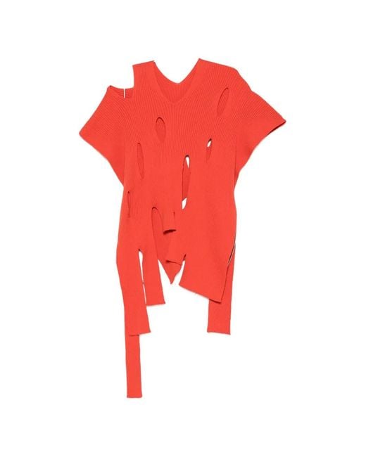 Issey Miyake Red Ribbed Cut-Out Top