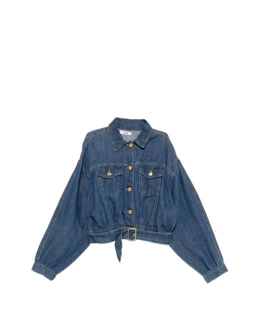 Jijil Blue Belted Cropped Denim Jacket