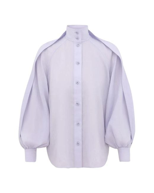 Zimmermann Purple Balloon-Sleeve High-Neck Blouse