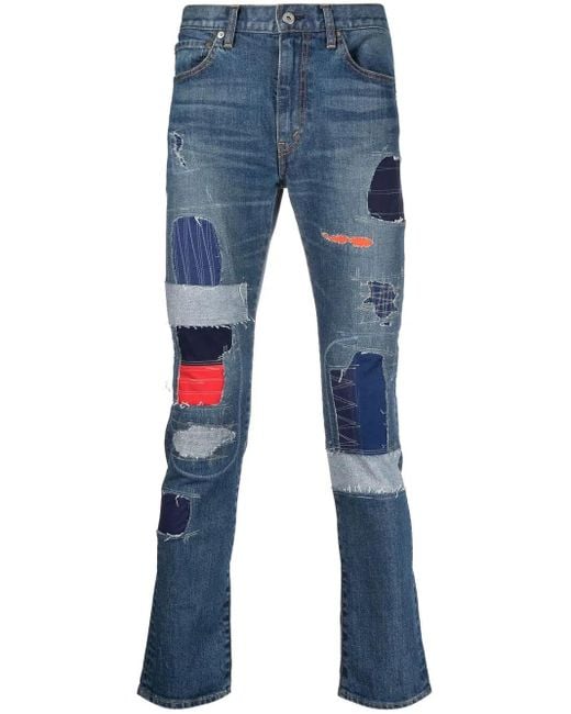 Junya Watanabe Blue Patchwork Slim-fit Jeans for men