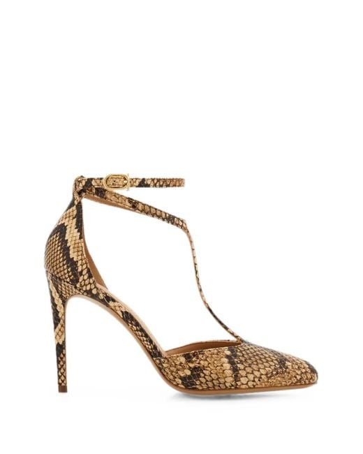 Ferragamo White Snake-Effect T-Bar Pumps
