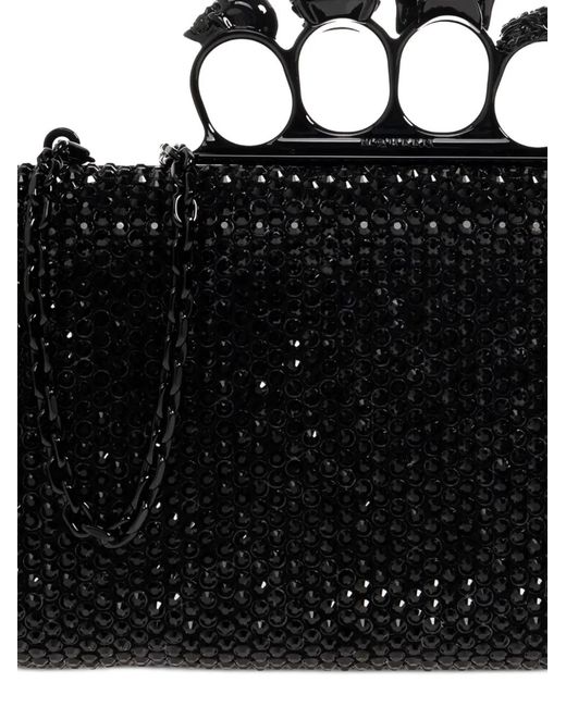 McQueen Black Knuckle Crystal-Embellished Clutch Bag