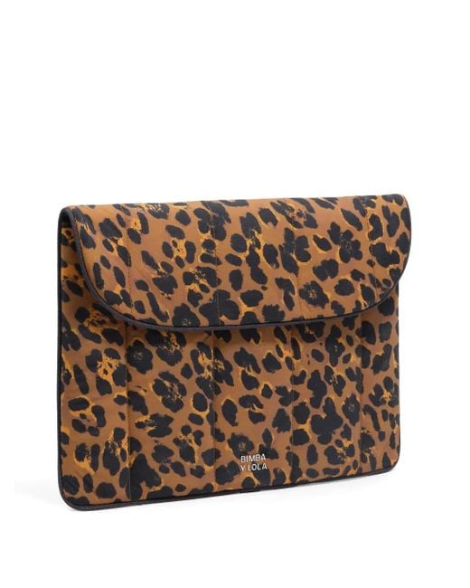 Bimba Y Lola Brown Leopard-Print Quilted Laptop Case