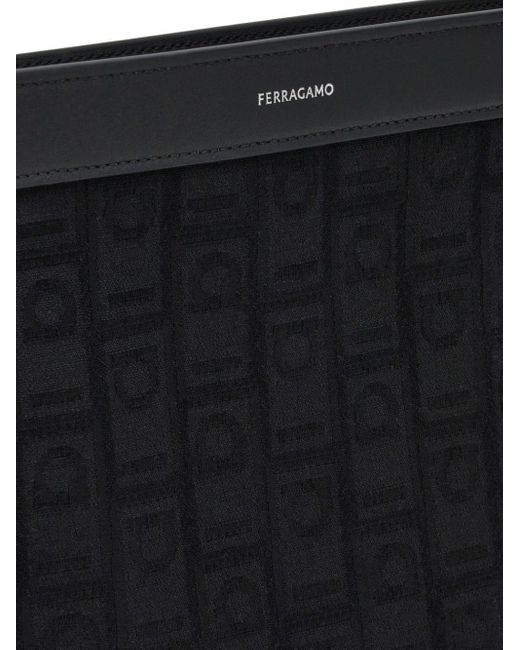 Ferragamo Black Jacquard Leather-trim Pouch for men