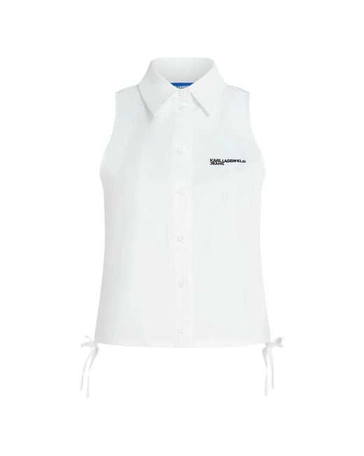 Karl Lagerfeld White Tie-Detail Sleeveless Blouse