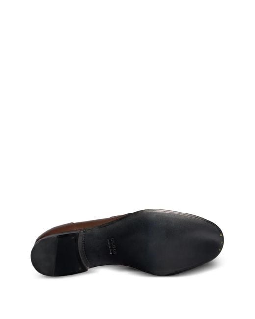 Gucci Brown Web-Stripe Horsebit Flat Loafers