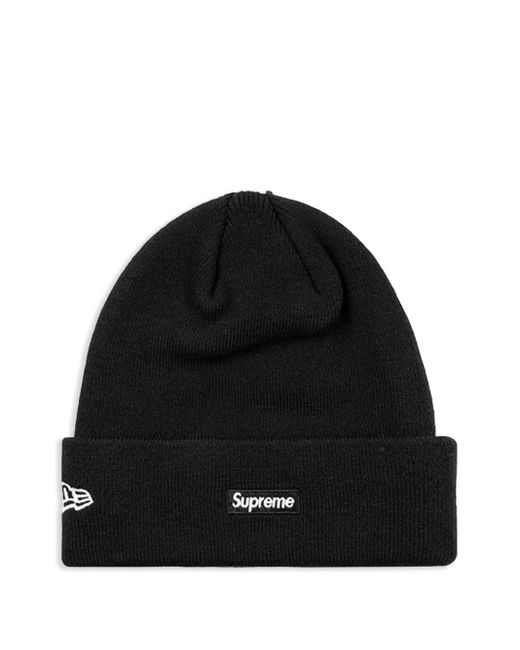 Supreme Black X New Era Logo-Patch Beanie for men