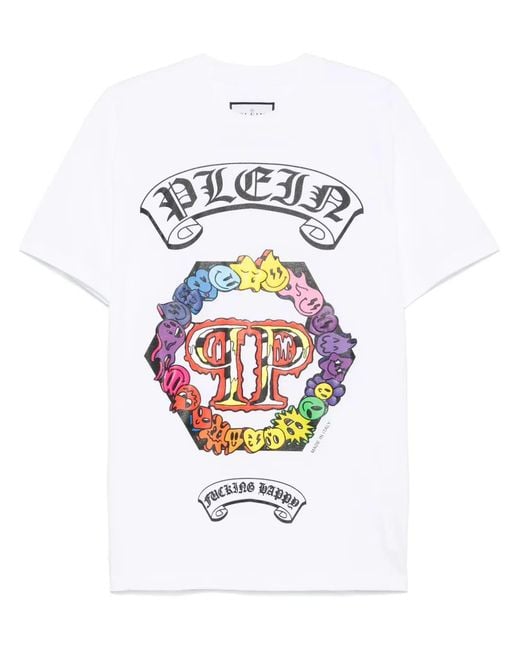 Philipp Plein White Smile-Print Shortsleeved T-Shirt for men