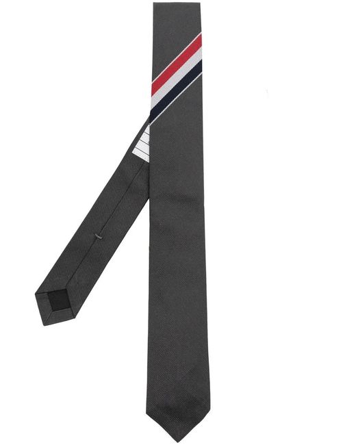 Thom Browne Black 4-Bar Stripe Silk Tie for men