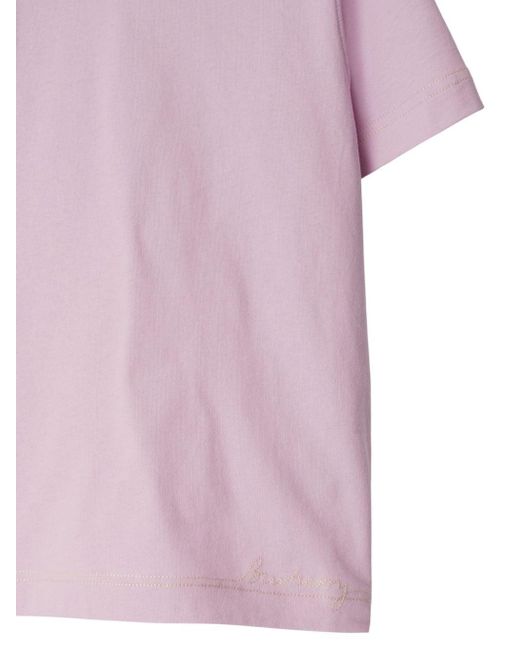 Burberry Pink Logo-embroidered Cotton T-shirt