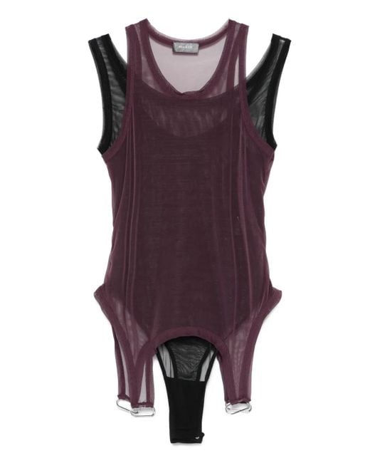 Mugler Purple Mesh Layered Bodysuit