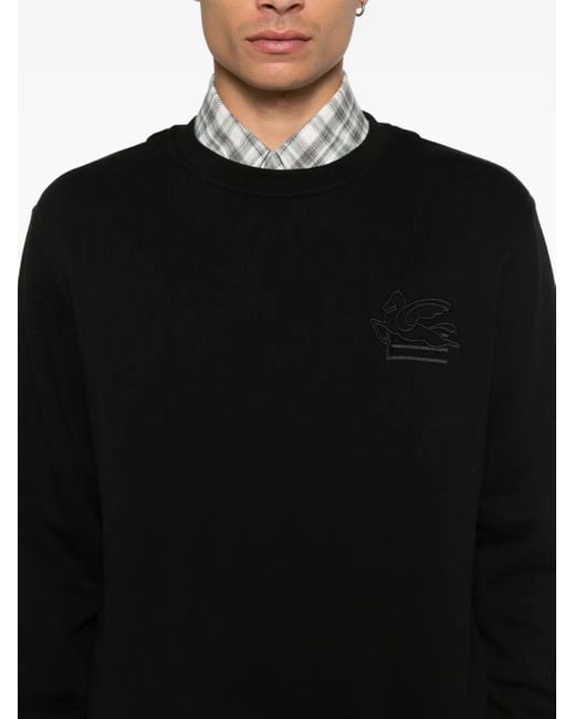 Etro Black Embroidered Crew Neck Sweatshirt for men