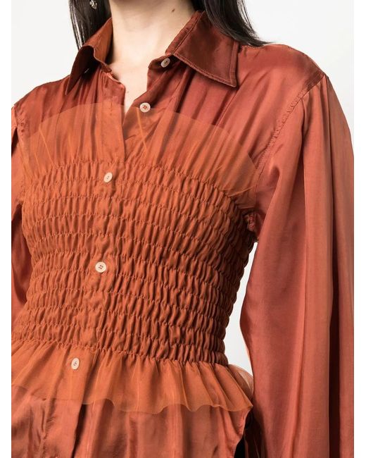 Viktor & Rolf Orange Long-Sleeve Smocked Shirt