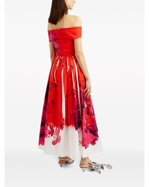 Erdem Red Schulterfreies Kleid mit Blumen-Print