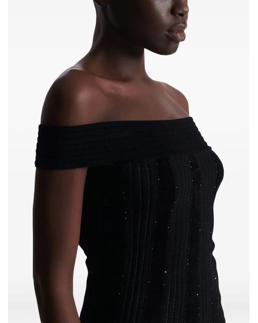 Balmain Black Glitter Off-The-Shoulder Top