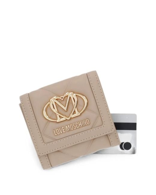 Love Moschino Natural Logo-Plaque Quilted Wallet