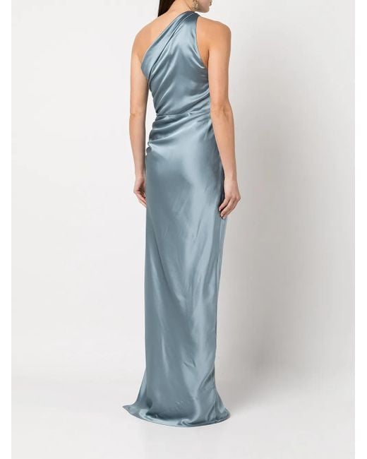 Michelle Mason Blue Gathered-Detail Silk Gown