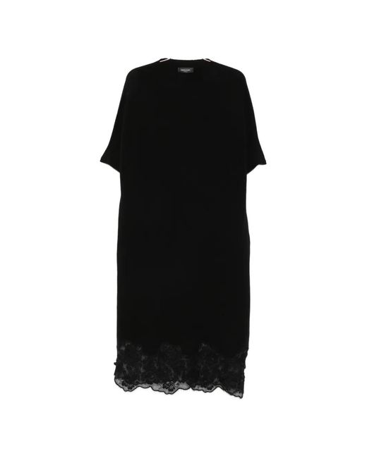 Fabiana Filippi Black Lace-Trim Short-Sleeve Dress