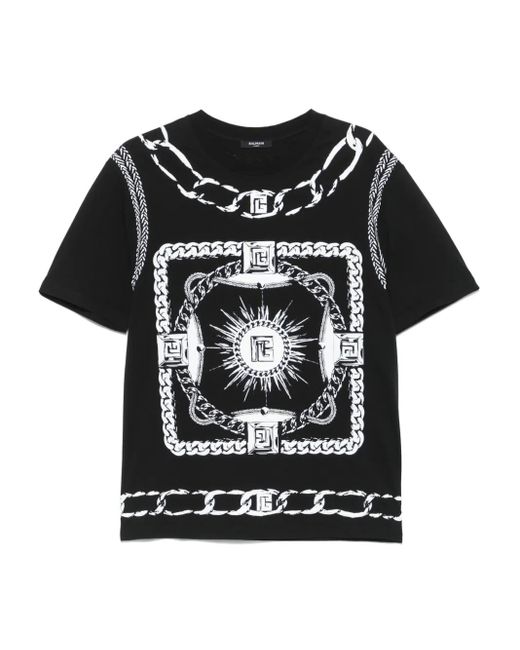 Balmain Black Foulard-Print T-Shirt for men