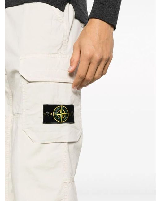 Stone Island White Compass-Patch Cargo Trousers for men