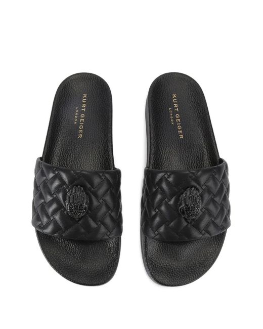 Kurt Geiger Black Quilted Meena Eagle Slides for men