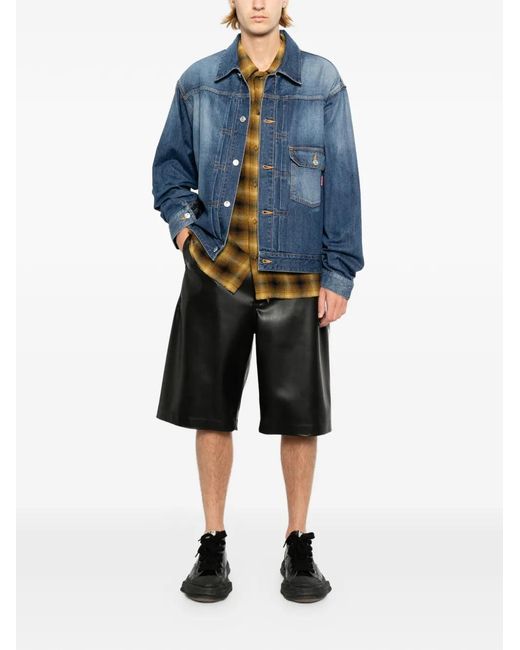 MASTERMIND WORLD Blue Patchwork Jacquarded Denim Jacket for men