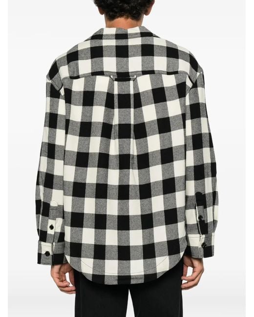 AMI Black Check-Pattern Flap-Pocket Overshirt for men