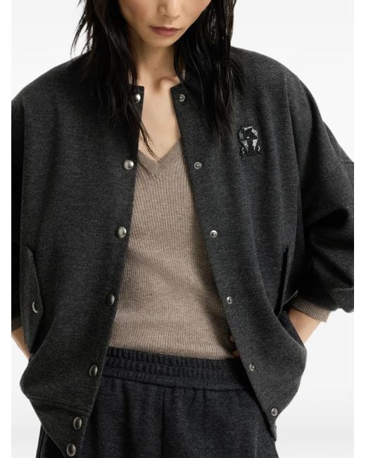Brunello Cucinelli Black Logo-Patch Bomber Jacket