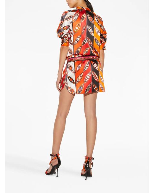 Emilio Pucci Orange Robe-Chemise Courte À Imprimé Girandole