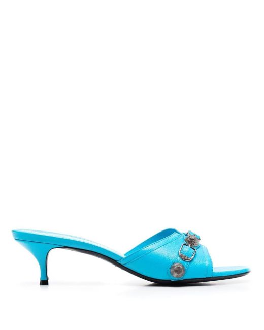 Balenciaga Leather Cagole 50mm Sandals in Blue | Lyst UK