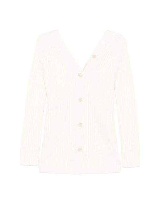 Theory White Button-Back V-Neck Cardigan